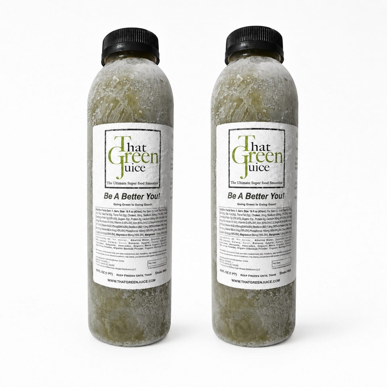 Two-bottle pack of That Green Juice frozen superfood smoothie