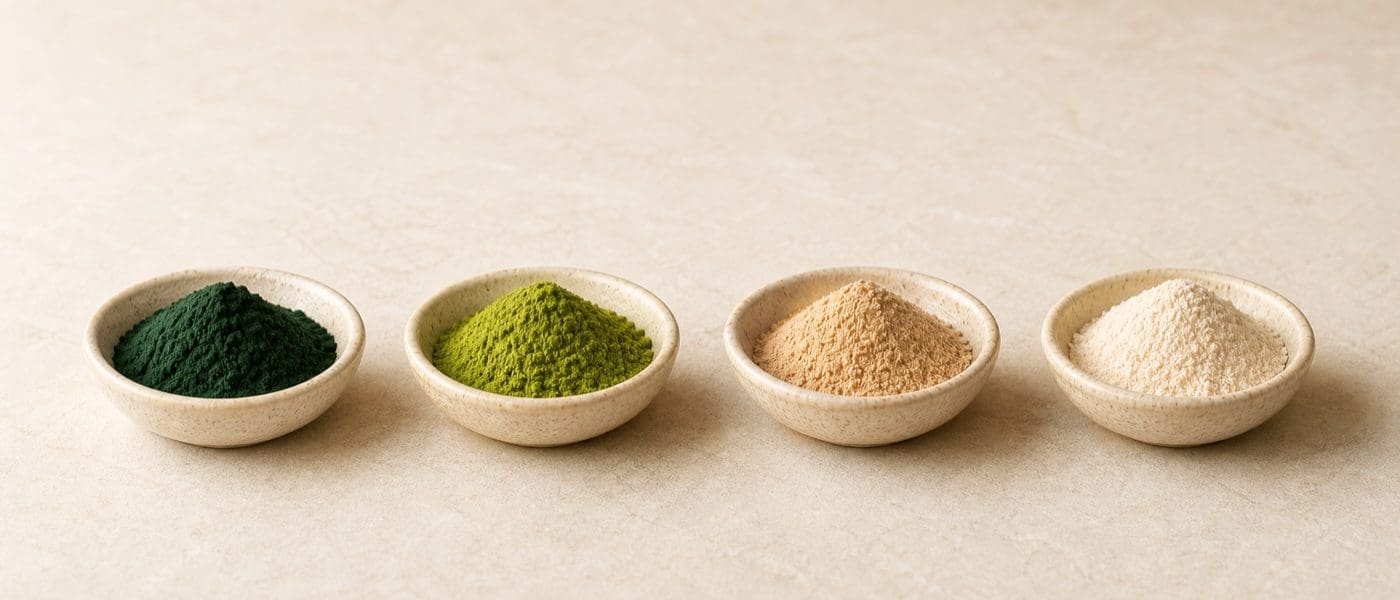 Spirulina, matcha, maca and baobab powders used in That Green Juice